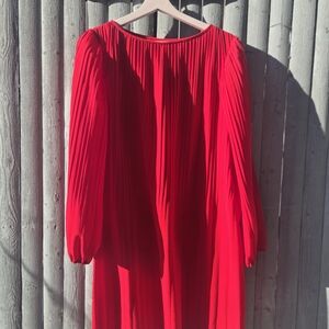 Catherine Malandrino Red Pleated Long Sleeve Dress | M